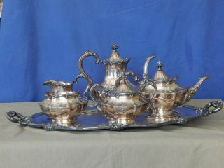 Reed & Barton Silver Plated Tea Service With Tray.  Victorian & Regent Pattern