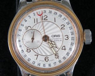 Rare Oris 7462 Automatic Big Crown Watch Subdial 27 Jewels Date Pointer W/box