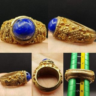 Medieval Old Gold Gilding Ring With Old Charming Lapis Stone 28