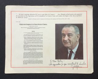 Rare Vintage 1965 President Signed Lyndon B.  Johnson Print