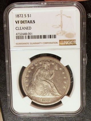 1872 - S Ngc Vf Details Seated Liberty Silver Dollar Rare 9,  000 Mintage Key Date