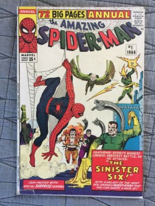 RARE 1964 SILVER AGE SPIDER - MAN ANNUAL 1,  2,  3,  4,  7 SINISTER SIX KEYS 2