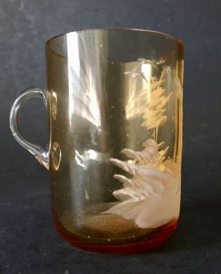 ANTIQUE MARY GREGORY AMBER GLASS ENAMELED CUP 2