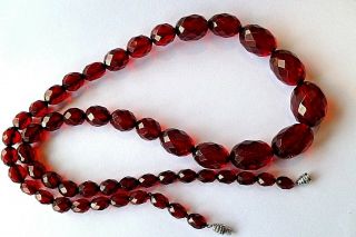Art Deco Faceted Cherry Amber Bakelite Necklace Long 64cm