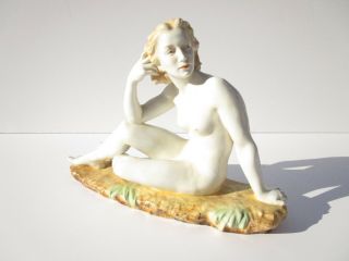 Vintage German ? Large 15 Inch Porcelain Sculpture Art Deco Nude Woman Female