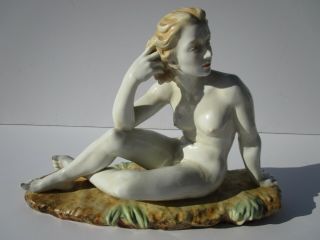 VINTAGE GERMAN ? LARGE 15 INCH PORCELAIN SCULPTURE ART DECO NUDE WOMAN FEMALE 3