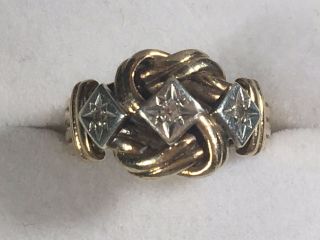 Vintage Antique 9ct Gold Gents 3 Stone Diamond Knot Design Ring