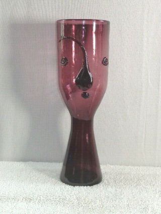 Rare Mcm Mid Century Modern Blenko Glass Amethyst Purple Head Face Vase 1955