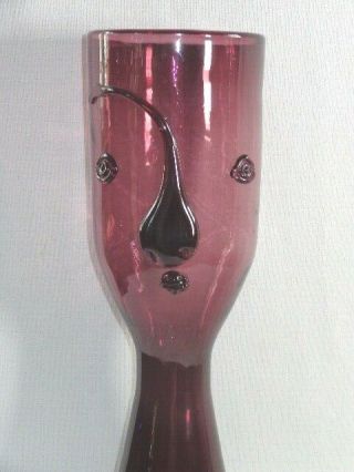 Rare MCM Mid Century Modern BLENKO Glass Amethyst Purple Head Face Vase 1955 3