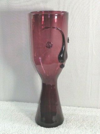 Rare MCM Mid Century Modern BLENKO Glass Amethyst Purple Head Face Vase 1955 4