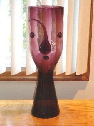 Rare MCM Mid Century Modern BLENKO Glass Amethyst Purple Head Face Vase 1955 7