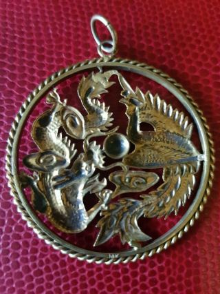 VINTAGE 14 CARAT 14CT GOLD CHINESE DRAGON PHOENIX BIRD PENDANT INTRICATE SUPERB♡ 2