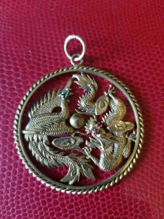 VINTAGE 14 CARAT 14CT GOLD CHINESE DRAGON PHOENIX BIRD PENDANT INTRICATE SUPERB♡ 4