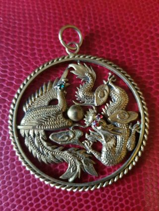 VINTAGE 14 CARAT 14CT GOLD CHINESE DRAGON PHOENIX BIRD PENDANT INTRICATE SUPERB♡ 6