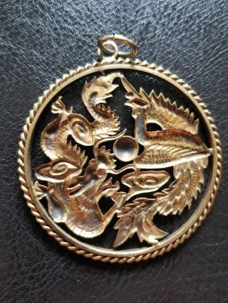 VINTAGE 14 CARAT 14CT GOLD CHINESE DRAGON PHOENIX BIRD PENDANT INTRICATE SUPERB♡ 7