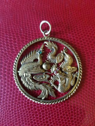 VINTAGE 14 CARAT 14CT GOLD CHINESE DRAGON PHOENIX BIRD PENDANT INTRICATE SUPERB♡ 8