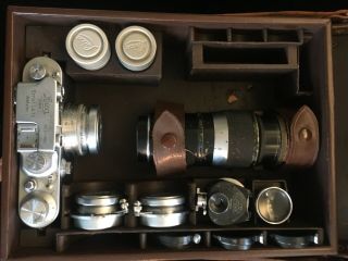 Vintage Leitz Leica Camera Box System 1939 IIIB,  3 lenses and accessories 10
