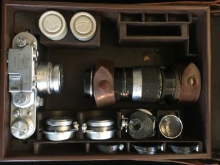 Vintage Leitz Leica Camera Box System 1939 Iiib,  3 Lenses And Accessories