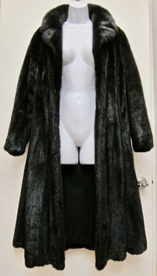 M L 8 10 12 Vintage Long Black Mink Fur Swing Coat Huge 70 " Sweep