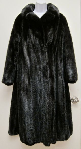 M L 8 10 12 Vintage Long Black Mink Fur Swing Coat Huge 70 