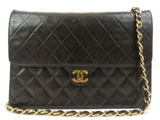R1538 Auth Chanel Vintage Black Quilted Lambskin Cc Push Lock Chain Shoulder Bag