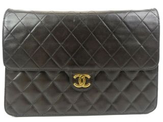 r1538 Auth CHANEL Vintage Black Quilted Lambskin CC Push Lock Chain Shoulder Bag 2