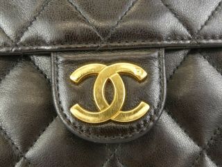 r1538 Auth CHANEL Vintage Black Quilted Lambskin CC Push Lock Chain Shoulder Bag 7