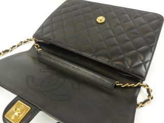 r1538 Auth CHANEL Vintage Black Quilted Lambskin CC Push Lock Chain Shoulder Bag 9
