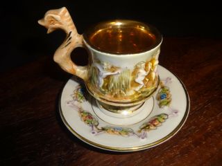 Antique Teacup & Saucer Cherubs Nudes M.  A.  S.  Italy Capodimonte