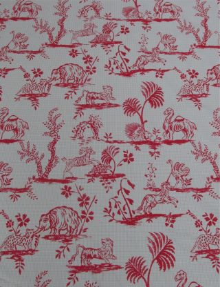 Vintage Le Cirque Animal Theme Child’s Fabric Country French Toile Red 20 Yard