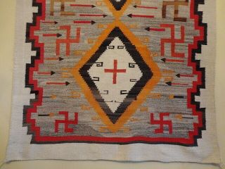 Vintage Navajo Ganado Rug -,  Arrows,  Crosses - Early 1900 ' s 10