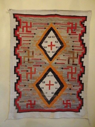 Vintage Navajo Ganado Rug -,  Arrows,  Crosses - Early 1900 ' s 11