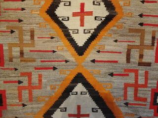 Vintage Navajo Ganado Rug -,  Arrows,  Crosses - Early 1900 ' s 12
