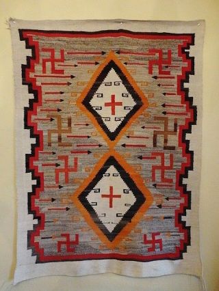 Vintage Navajo Ganado Rug -,  Arrows,  Crosses - Early 1900 