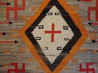 Vintage Navajo Ganado Rug -,  Arrows,  Crosses - Early 1900 ' s 7