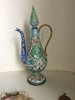 Antique / Vintage Enamel Copper Persian Islamic Middle East Jug Ewer