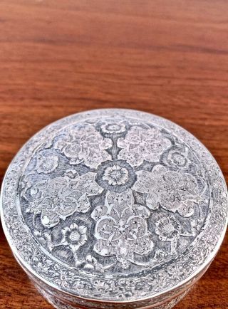 PERSIAN SOLID SILVER HAND CRAFTED ROUND JEWELRY / TOBACCO BOX 140G 2