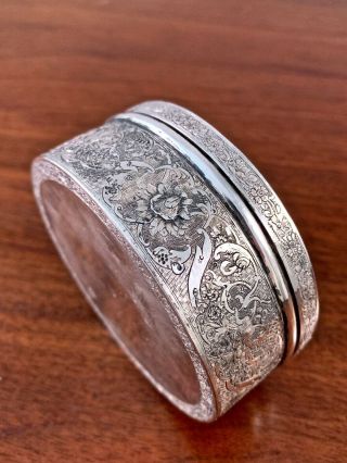 PERSIAN SOLID SILVER HAND CRAFTED ROUND JEWELRY / TOBACCO BOX 140G 3