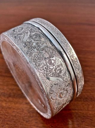 PERSIAN SOLID SILVER HAND CRAFTED ROUND JEWELRY / TOBACCO BOX 140G 4