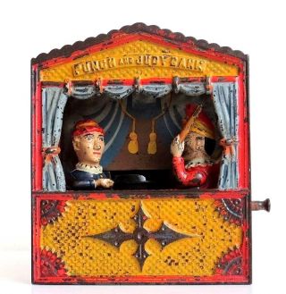 Vintage Shepard Hardware Co.  Punch And Judy Cast Iron Mechanical Bank