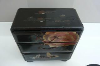 3 Japanese Vintage Black Lacquered Boxes - Jewellery Chest / Tea Caddy / Trinket 2