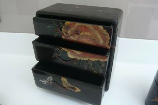 3 Japanese Vintage Black Lacquered Boxes - Jewellery Chest / Tea Caddy / Trinket 3