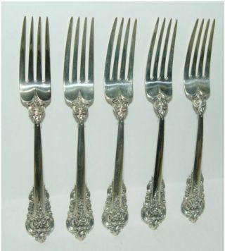5 Wallace Grande Baroque Sterling Silver Dinner Forks 7 - 1/2 "