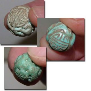 3 Old Chinese Carved Beads Ancient/vintage,  Turquoise,  Faience/pottery,  Jade/glass