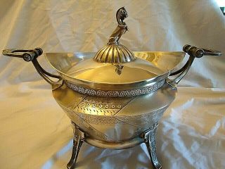 Reed & Barton 2629 Silver Plate Tureen Floral Aesthetic Design Lion Finial 1870