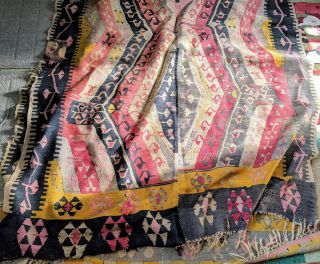 Large Antique Blanket Rug Hand - Woven Vtg Turkish Kilim Navajo Colorful 137 " X64
