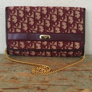 Auth Vintage Christian Dior Burgundy Red Trotter Shoulder Clutch Chain Bag -