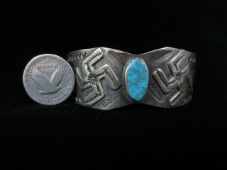 Antique Navajo Bracelet - Coin Silver And Turquoise