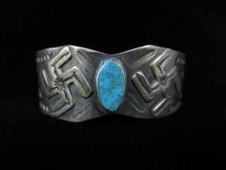 Antique Navajo Bracelet - Coin Silver and Turquoise 2