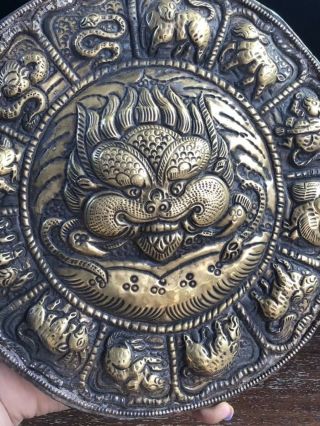 Chinese Antique Tibetan style old copper hand - made lion Thangka Thang - ga 5